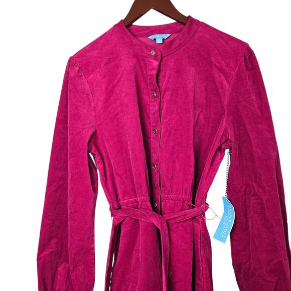 Draper James RSVP Corduroy Shirt Dress Sz Large Fuchsia Belted - Picture 2 of 11